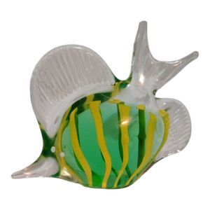 ART GLASS FISH SCULPTURE GREEN YELLOW